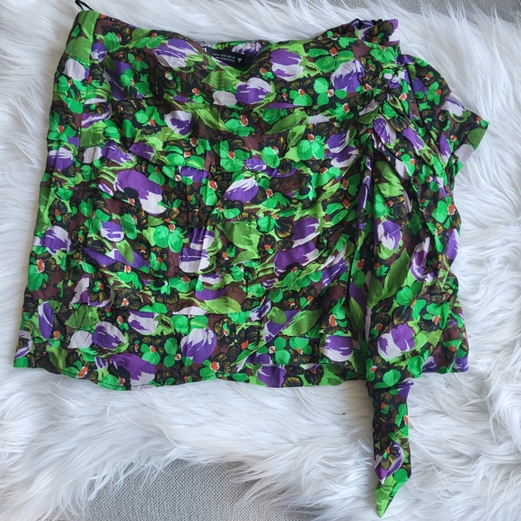 Zara Black and Green Floral Ruffled Layered Mini Skirt Ladies M - Picture 3 of 12